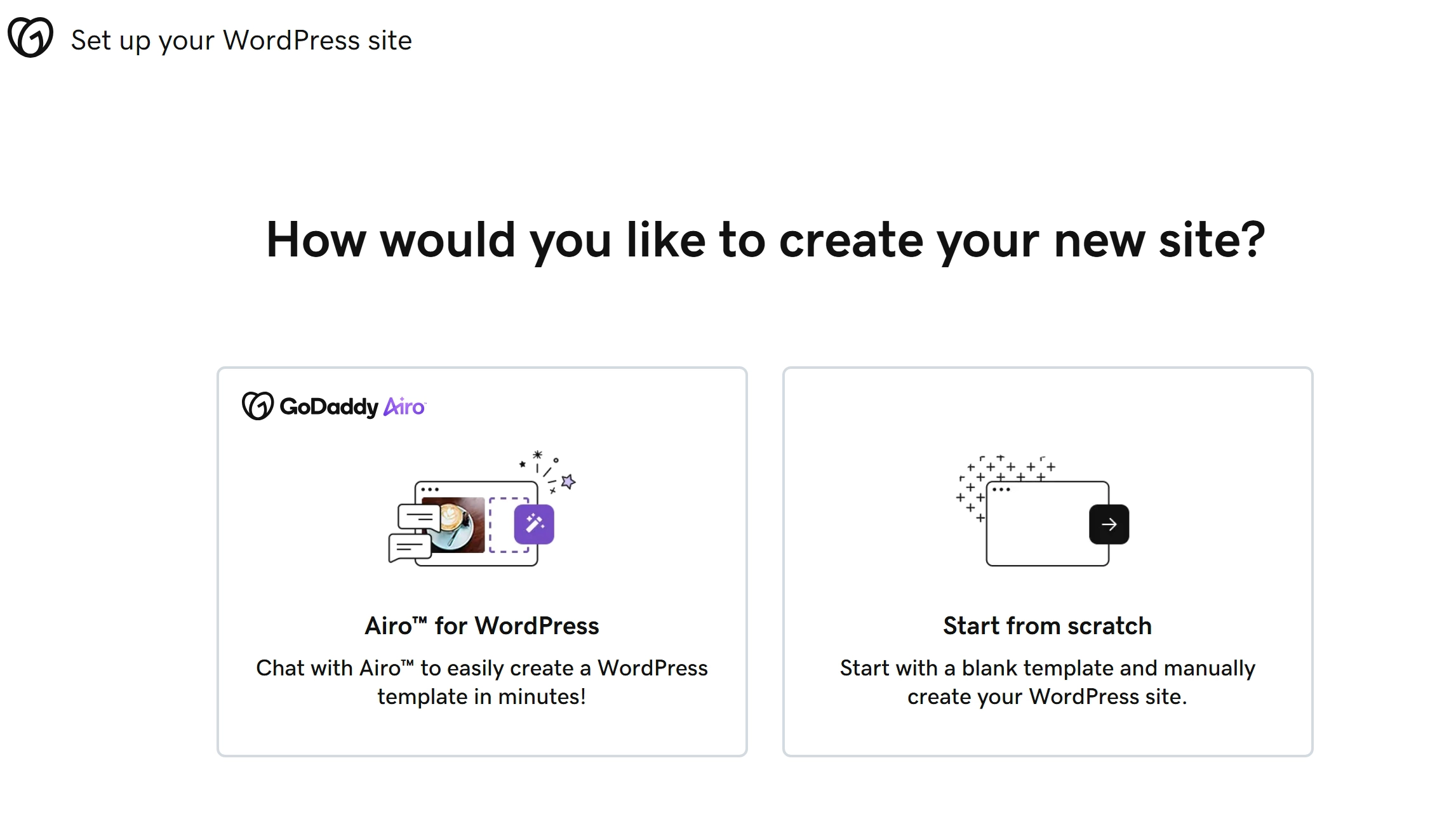 Installation wizard screen for choosing to continue with ai or start from scratch